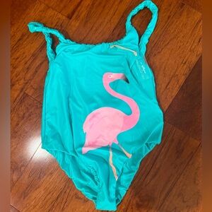 NWT Watercolors by Kenny Flowers Flamingo One Piece Blue Cyan Swimsuit Sz M